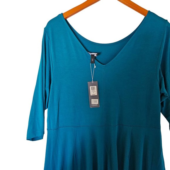 Eileen Fisher Scoop Neck Jersey Dress Plus Size 1X NWT Teal V Back Blue Green - Picture 9 of 14